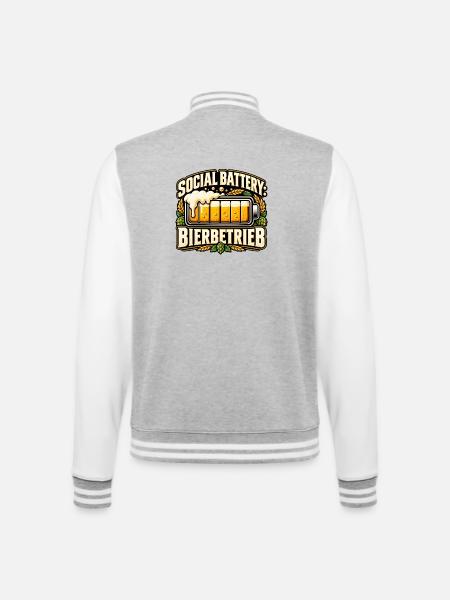 Social Battery – Bierbetrieb - College-Sweatjacke - Grau meliert/Weiß