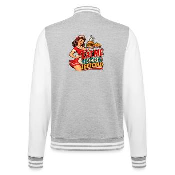 Kelnerka_Pin-Up_i_Dinerowy_Slogan - College-Sweatjacke - Grau meliert/Weiß - Hinten - Marisol (170cm)