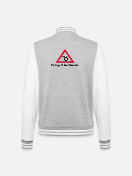 fotograf im Einsatz - College-Sweatjacke - Grau meliert/Weiß