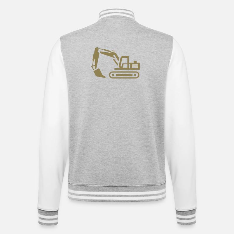 Bagger-Konturen: Silhouette eines Baugeräteführers - College-Sweatjacke - Grau meliert/Weiß