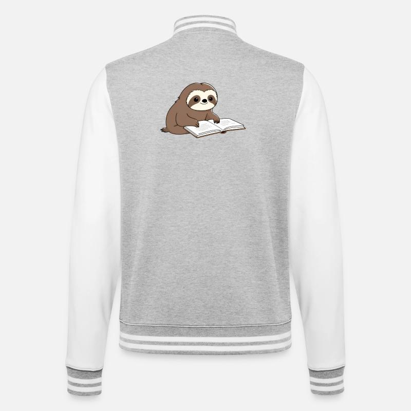 Cute Sloth Reader with Book - College Sweat Jacket - heather grey/white