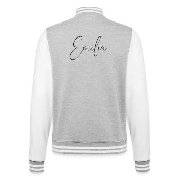 Emilia / Conception d’écriture manuscrite personnalisée - Veste Teddy - gris chiné / blanc - Dos - Marisol (170cm)