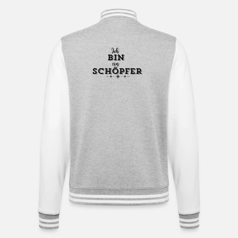 SCHÖPFERKRAFT – Deine Statement Mode - College-Sweatjacke - Grau meliert/Weiß
