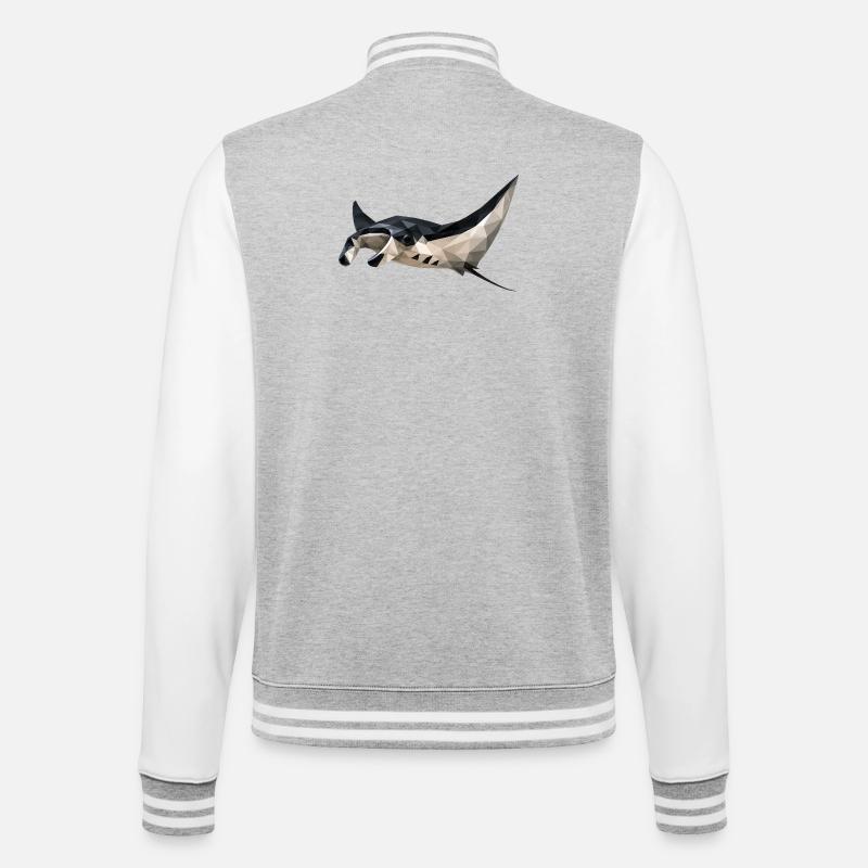 Geometrischer Mantarochen Kunstdruck - College-Sweatjacke - Grau meliert/Weiß