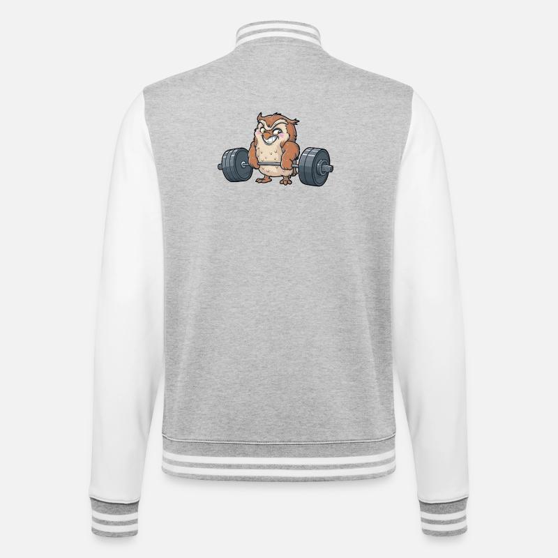 Eule Gewichtheben starker Gewichtheber - College-Sweatjacke - Grau meliert/Weiß