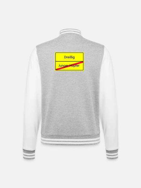 Warnschild Humor: Junger Hüpfler - College-Sweatjacke - Grau meliert/Weiß
