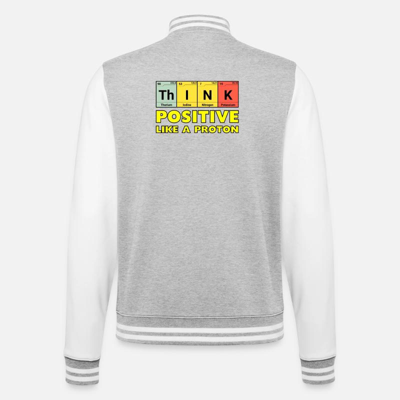 Denke Positiv, wie ein Proton - College-Sweatjacke - Grau meliert/Weiß