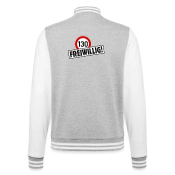 Tempo 130 FREIWILLIG! Tempolimit Aufkleber - College-Sweatjacke - Grau meliert/Weiß - Hinten - Marisol (170cm)