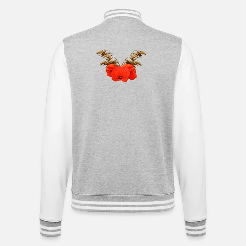 ländliche blumenmuster, Mohnmuster mit Hafer - College-Sweatjacke - Grau meliert/Weiß