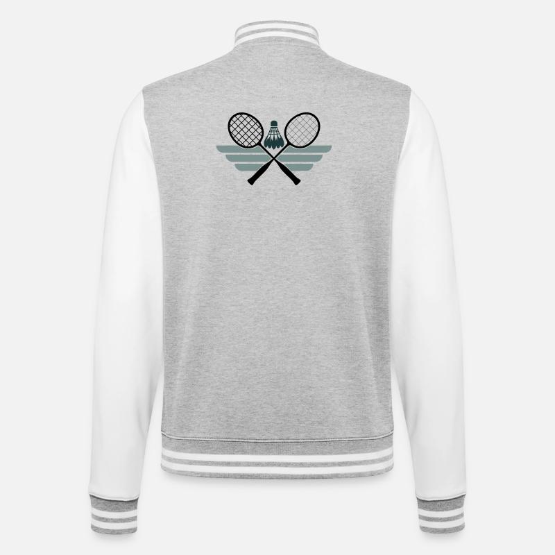 Badminton Emblem – Crossed Rackets & Shuttlecock - College Sweat Jacket - heather grey/white