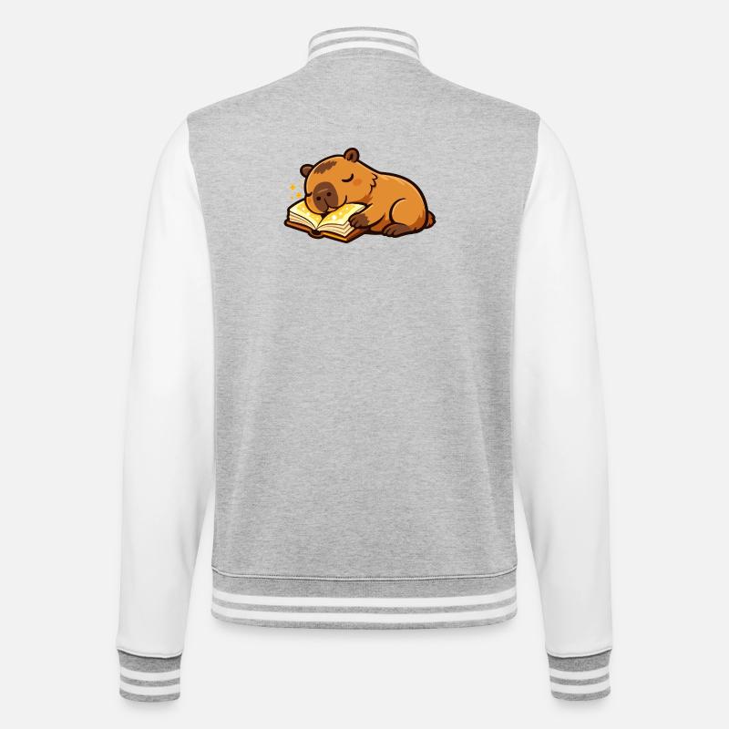 Sleeping Capybara on Book Reading Motif - College Sweat Jacket - heather grey/white