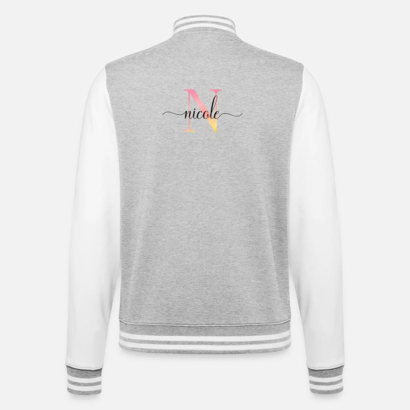 N | Monogramme | Nom | Nicole |Aquarelle - Veste Teddy - gris chiné / blanc