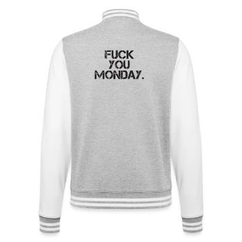 Fuck You Monday - College Sweat Jacket - heather grey/white - Back - Marisol (170cm)