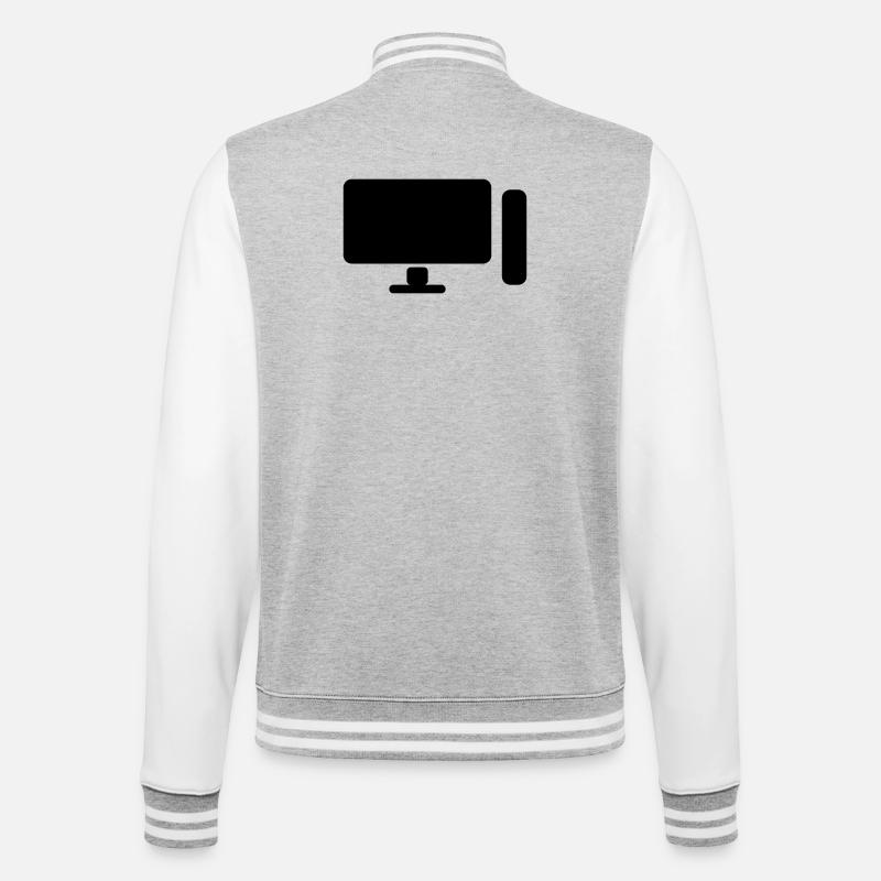 Minimal PC Setup Icon – Gamer Design - College-Sweatjacke - Grau meliert/Weiß