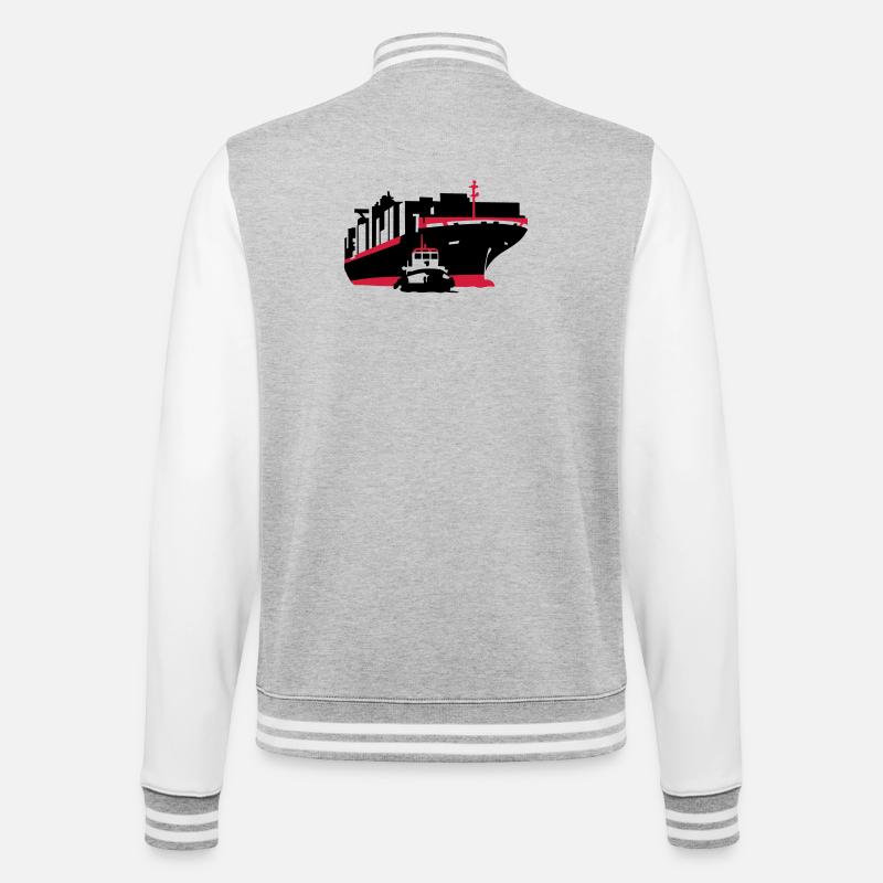 Containerschiff - College-Sweatjacke - Grau meliert/Weiß