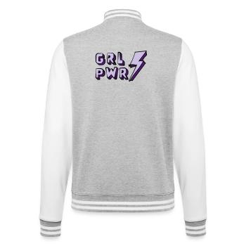 Illustration von Frauenpower und Energie - College-Sweatjacke - Grau meliert/Weiß - Hinten - Marisol (170cm)
