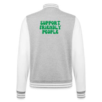 Soutenez les gens sympathiques - Veste Teddy - gris chiné / blanc - Dos - Marisol (170cm)
