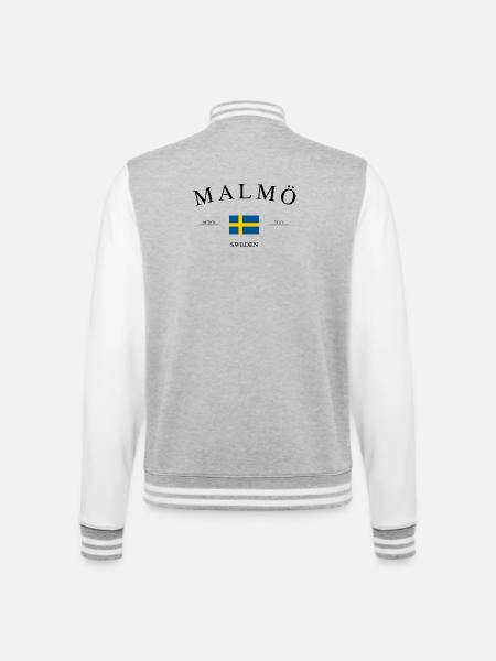 Malmö Sverige – Semestersouvenir och gåva - Collegesweatjacka - gråmelerad/vit