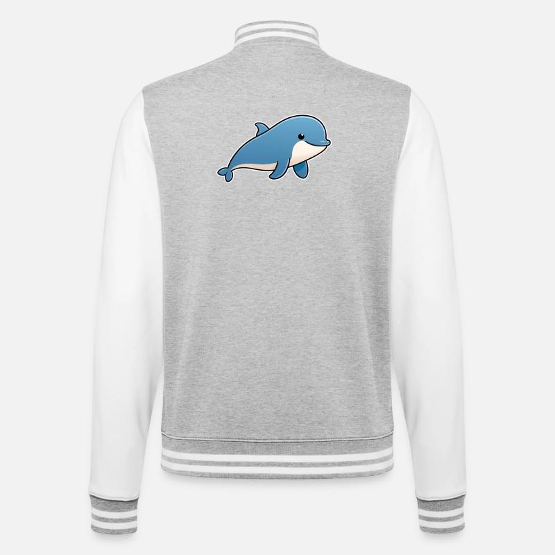 Blauer Delfin – freundlicher Meeresfreund - College-Sweatjacke - Grau meliert/Weiß