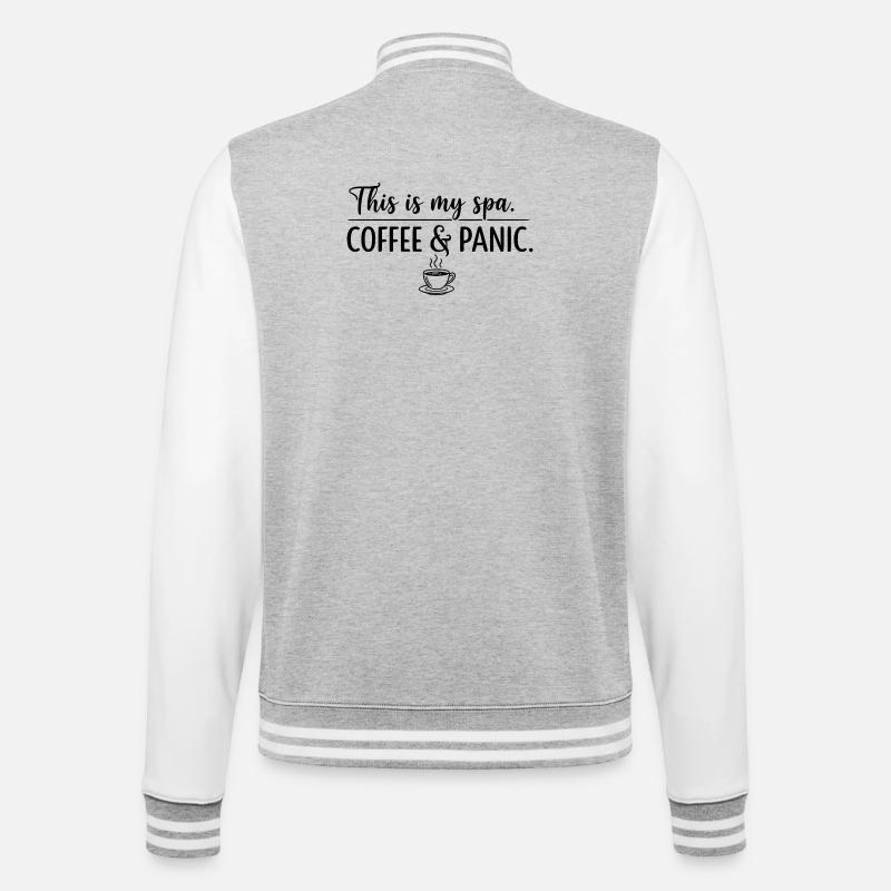 Kaffee- und Panik-Spa - College-Sweatjacke - Grau meliert/Weiß
