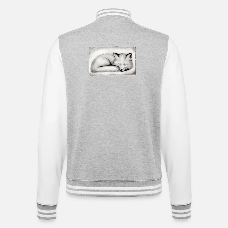 Sleeping Fox - Hand Carved Printable - College Sweat Jacket - heather grey/white