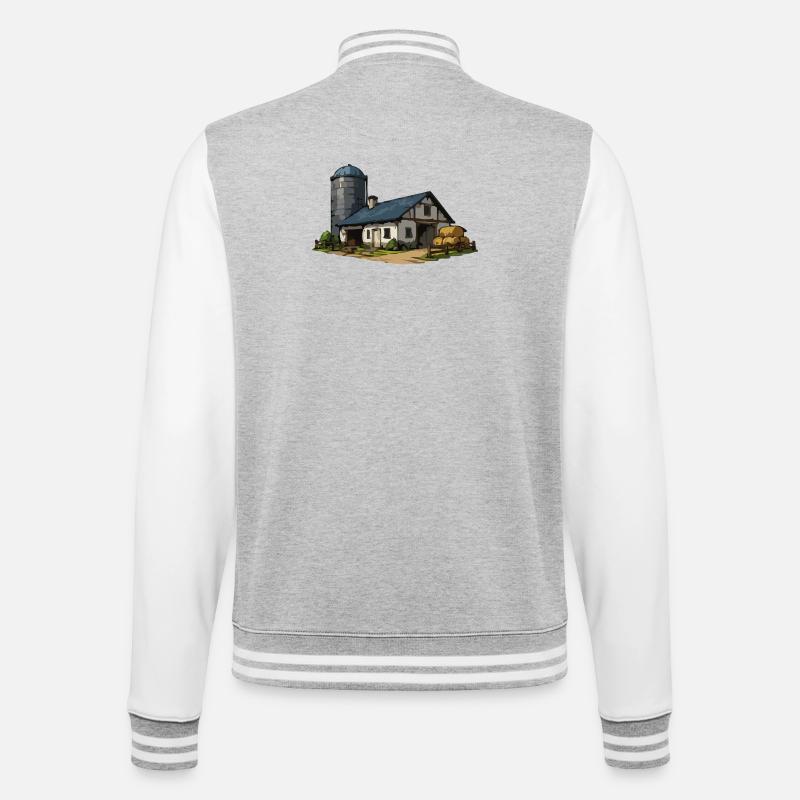 Ländliche Scheune mit Silo - College-Sweatjacke - Grau meliert/Weiß