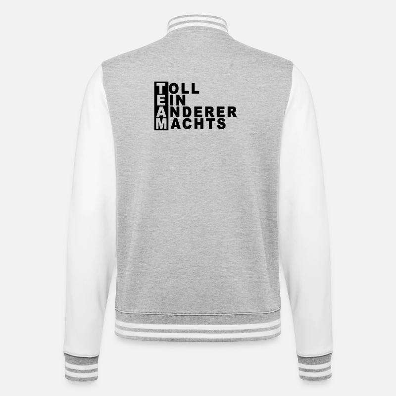 TEAM - College-Sweatjacke - Grau meliert/Weiß