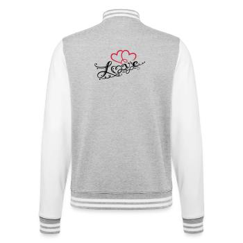 Herzen mit Schrift und Unendlichkeitsschleife - College-Sweatjacke - Grau meliert/Weiß - Hinten - Marisol (170cm)