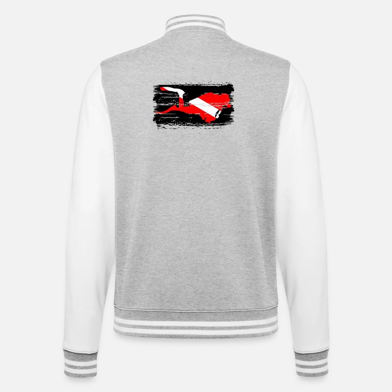 Diagonal Crimson Splash auf Schwarz - College-Sweatjacke - Grau meliert/Weiß