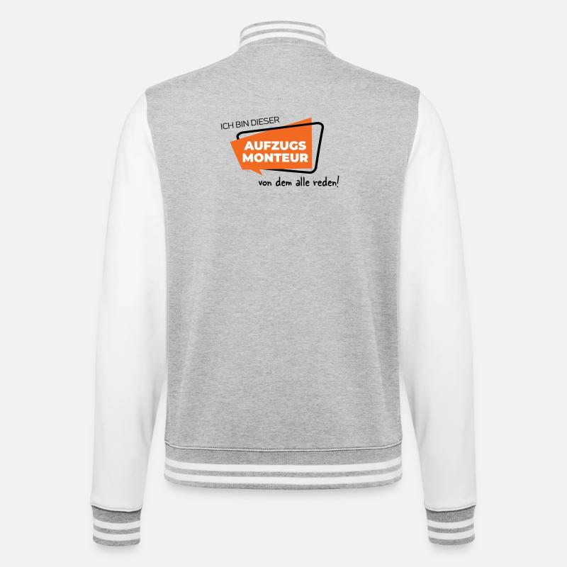 Aufzugsmonteur - College-Sweatjacke - Grau meliert/Weiß