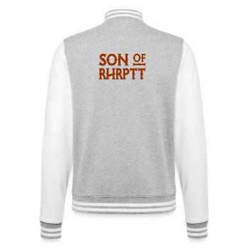 Son of Rhrptt - Ruhrpott - Zeche - Zollverein - College-Sweatjacke - Grau meliert/Weiß - Hinten - Marisol (170cm)