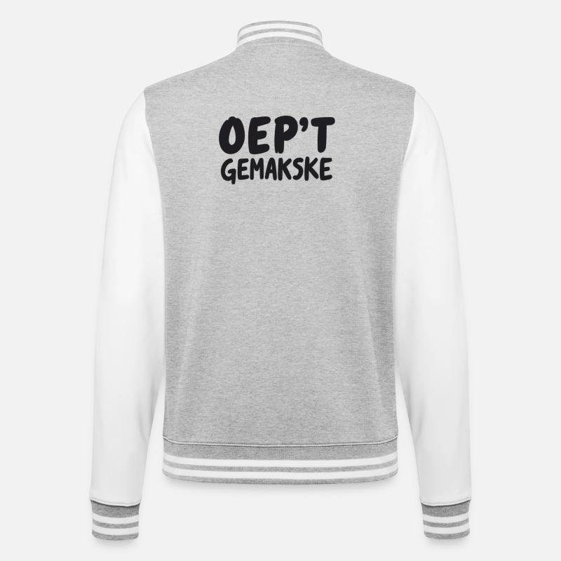 OEP’T GEMAKSKE. Chemises en dialecte anvers - Veste Teddy - gris chiné / blanc