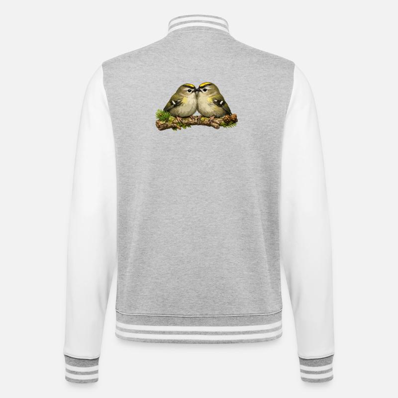 Goldcrests on twig - illustration - College Sweat Jacket - heather grey/white