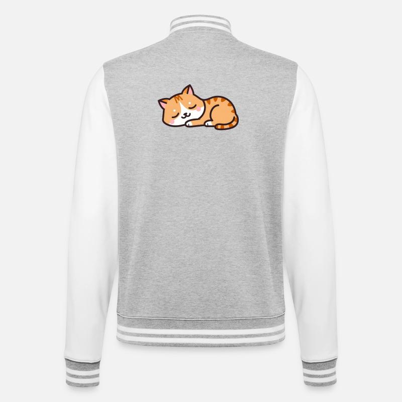 chat endormi - Veste Teddy - gris chiné / blanc