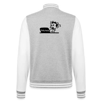 Helpdesk-Sekretärin mit Mikrofon und Headset - College-Sweatjacke - Grau meliert/Weiß - Hinten - Marisol (170cm)