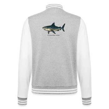 Dessin de requin tigre Galeocerdo cuvier - Veste Teddy - gris chiné / blanc - Dos - Marisol (170cm)