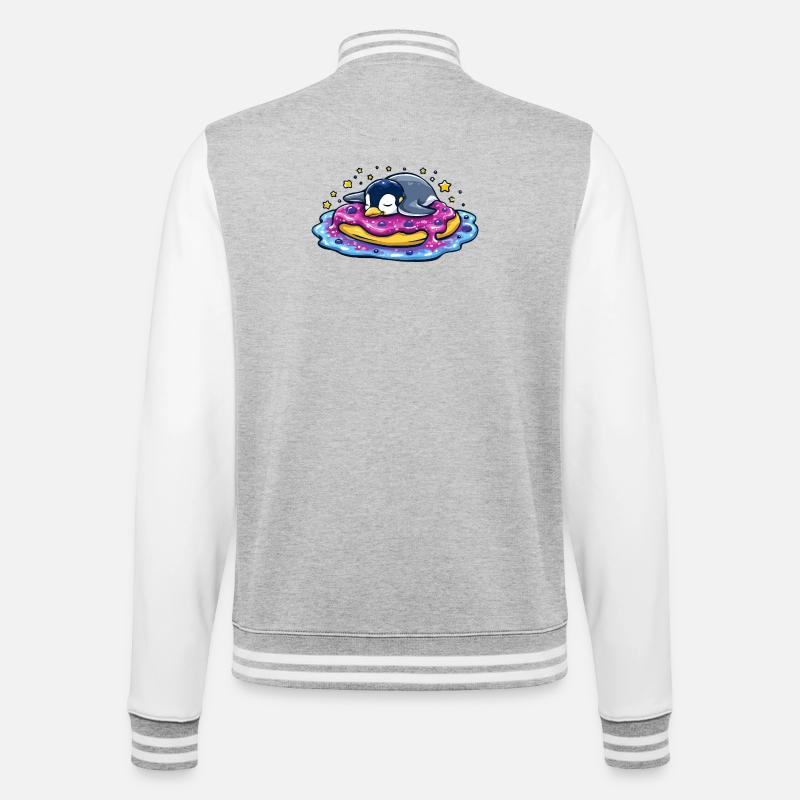 Schlafender Pinguin auf Donut - College-Sweatjacke - Grau meliert/Weiß