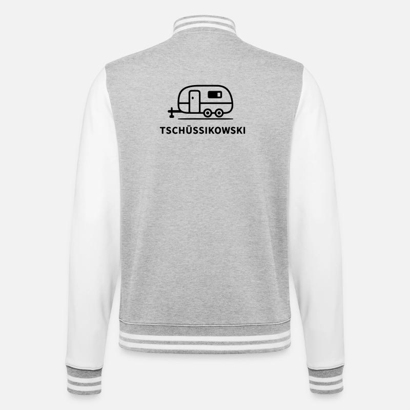 Tschüssikowski Camping Urlaub Wohnwagen Ferien - College-Sweatjacke - Grau meliert/Weiß