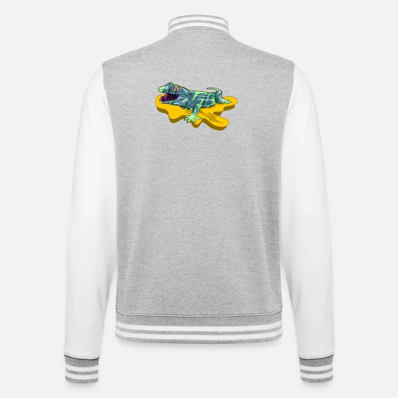 Lizard on neon yellow pond - College Sweat Jacket - heather grey/white