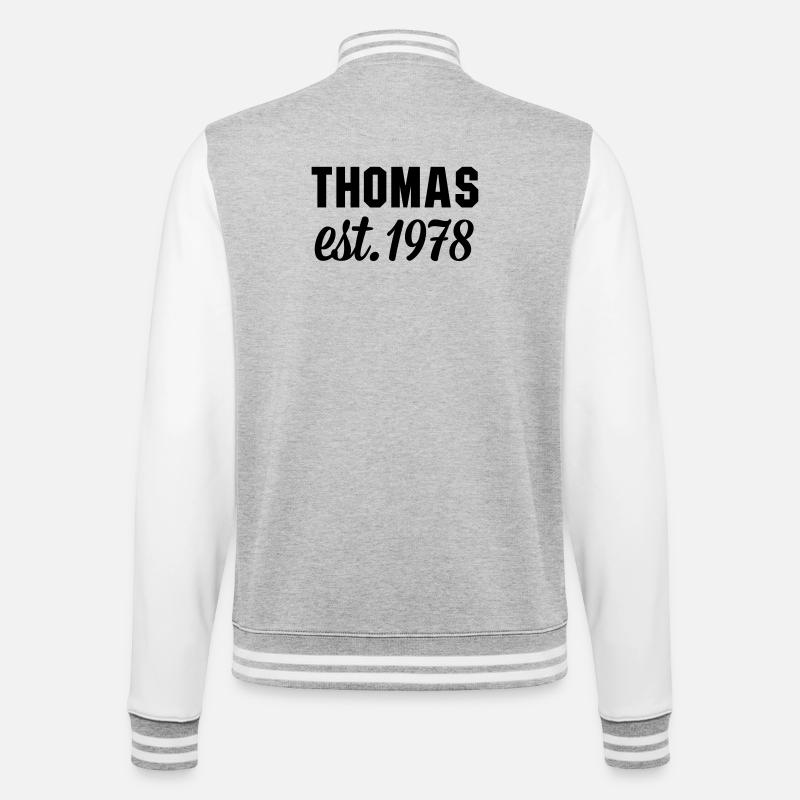 Thomas est 1978 - College-Sweatjacke - Grau meliert/Weiß