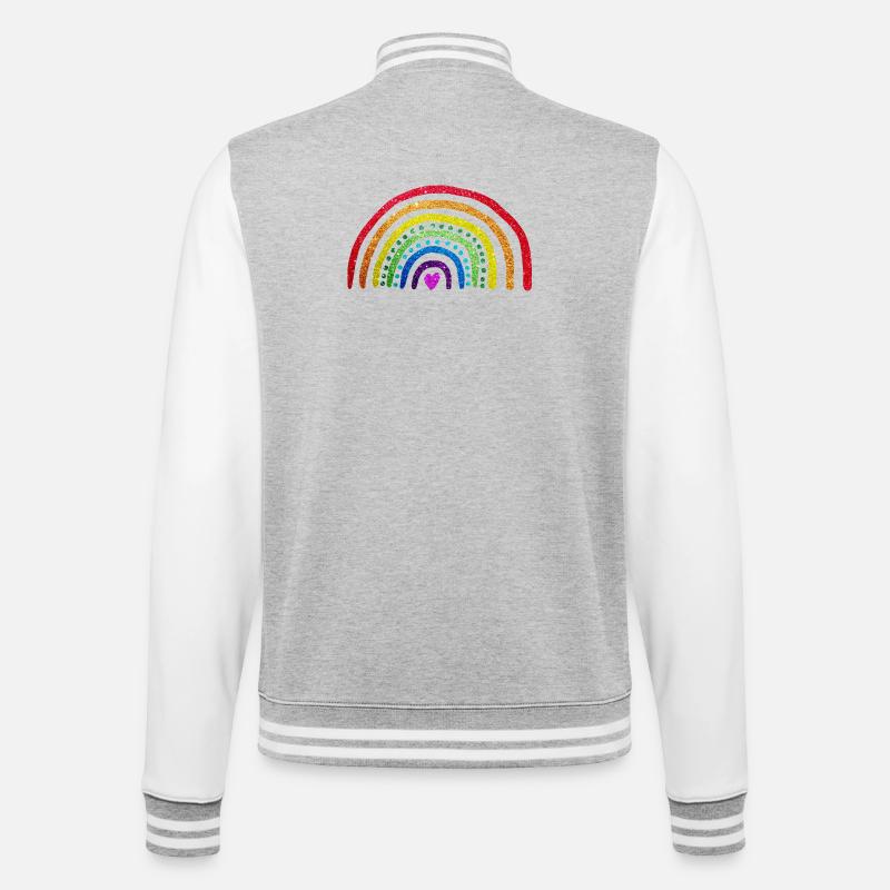 Regenbogen-Glitzer - College-Sweatjacke - Grau meliert/Weiß