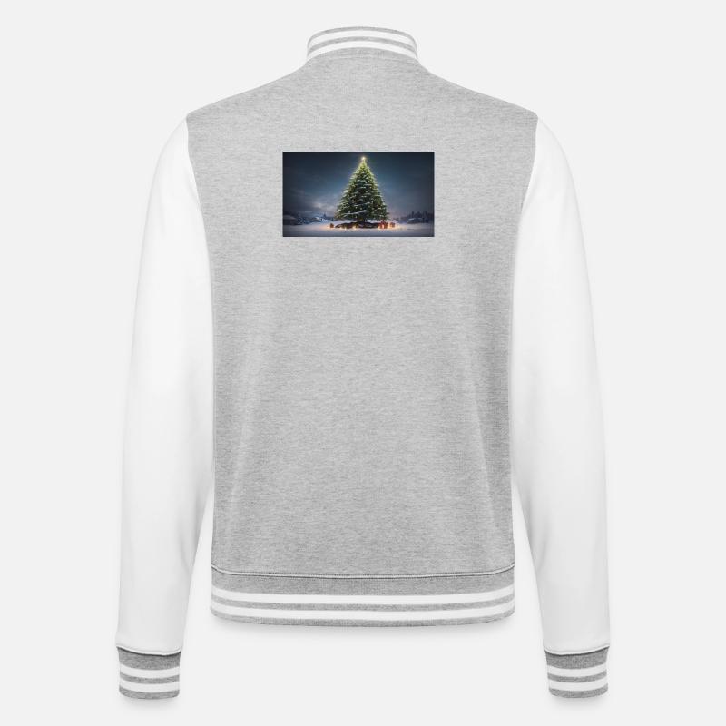 Winterlicher Weihnachtsbaum mit Geschenken - College-Sweatjacke - Grau meliert/Weiß