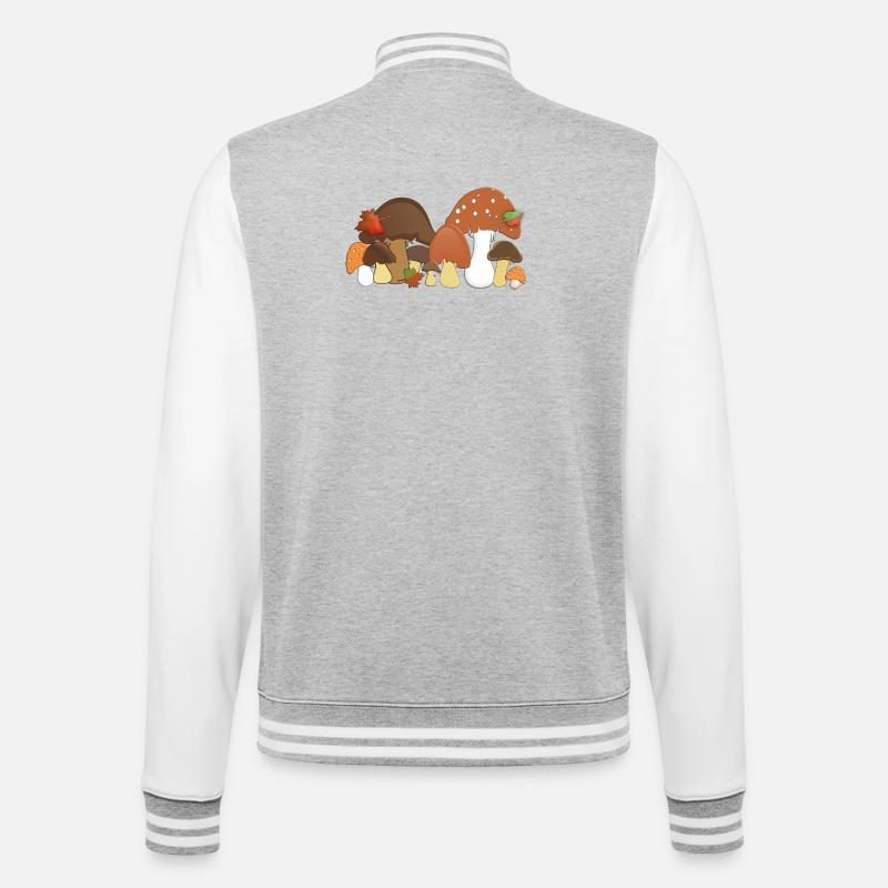 Autumn Mushrooms Forest Motifs Pattern - College Sweat Jacket - heather grey/white