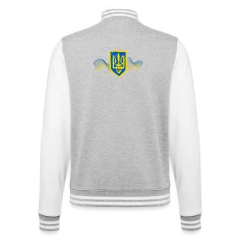 Ukrainisches Dreizack-Emblem-Design - College-Sweatjacke - Grau meliert/Weiß - Hinten - Marisol (170cm)