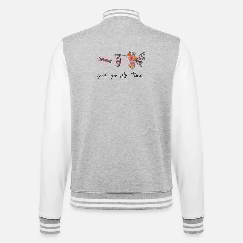 Gib dir Zeit - College-Sweatjacke - Grau meliert/Weiß