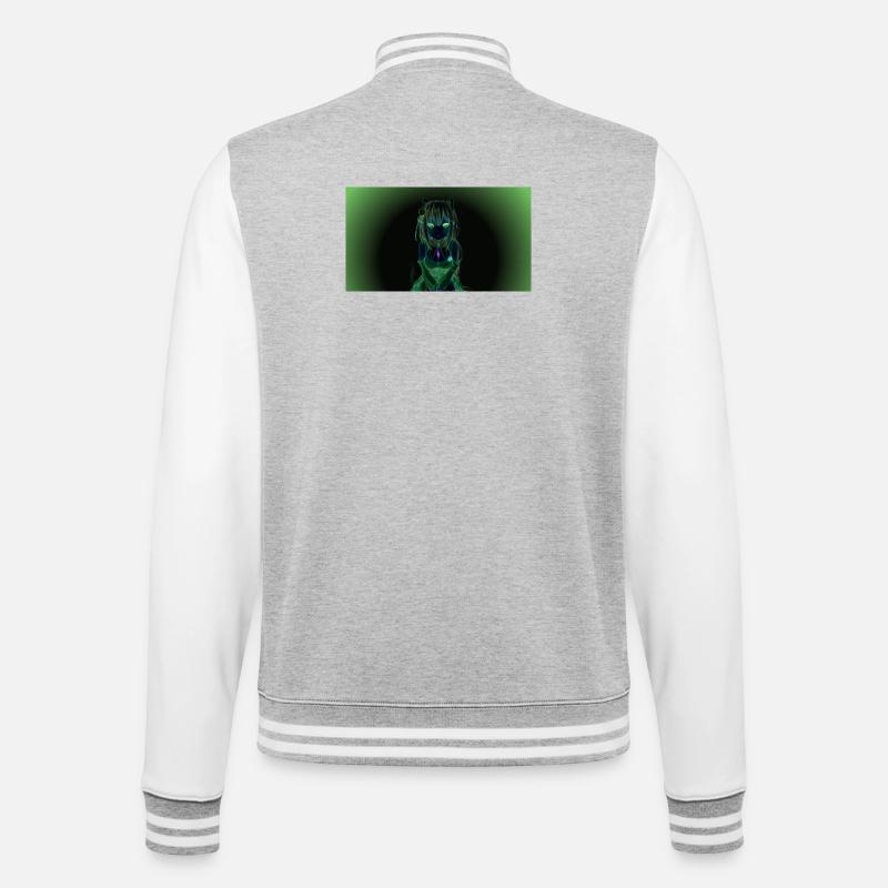Nachtneon Katzenheld - College-Sweatjacke - Grau meliert/Weiß