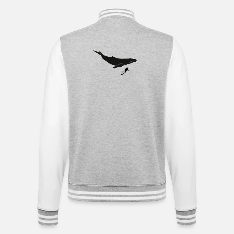 Buckelwal mit Taucher - College-Sweatjacke - Grau meliert/Weiß