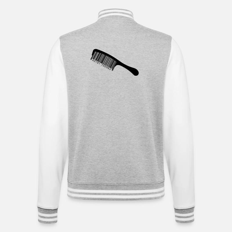 Illustrationskamm mit Barcode - College-Sweatjacke - Grau meliert/Weiß