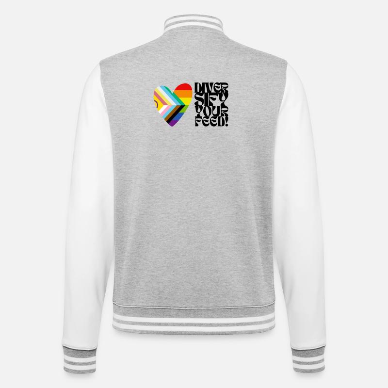 🌈♿ Diversify Your Feed –Progress Pride&Disability - College-Sweatjacke - Grau meliert/Weiß