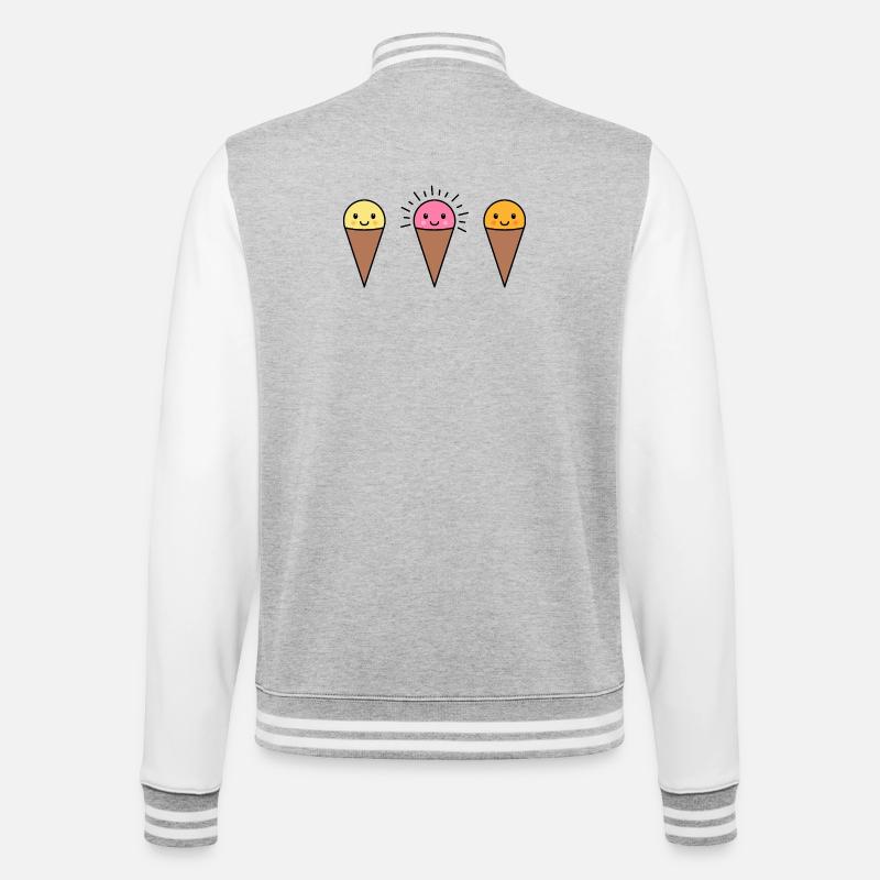 Kawaii Eis in der Waffel - College-Sweatjacke - Grau meliert/Weiß